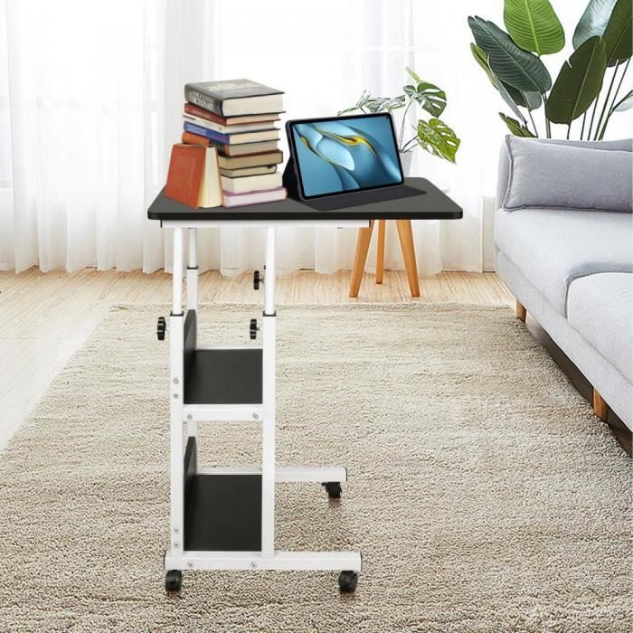 YIPEEMA. 60*40*76-86 5 cm - Meuble Multimedia - Table de chevet pour ordinateur portable - Acier+Plaque - Noir.