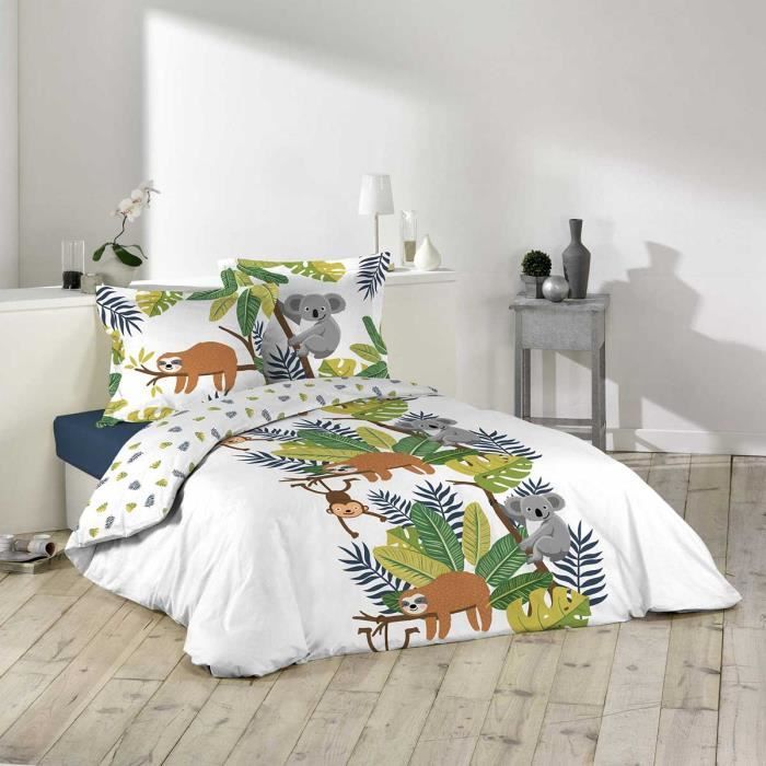 Parure De Couette Enfant Imprime Jungle Blanc 0 X 0 Cm Cdiscount Maison