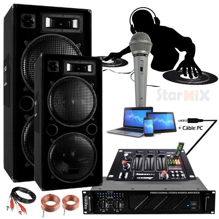 Pack Sono Ampli 2 Enceintes 1000w Table De Mixage Micro