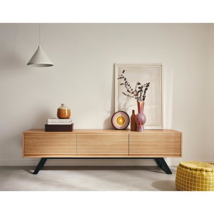 meuble tv zapallar - bois et noir - 206 cm - lisa design - contemporain - 2 tiroirs - 1 porte