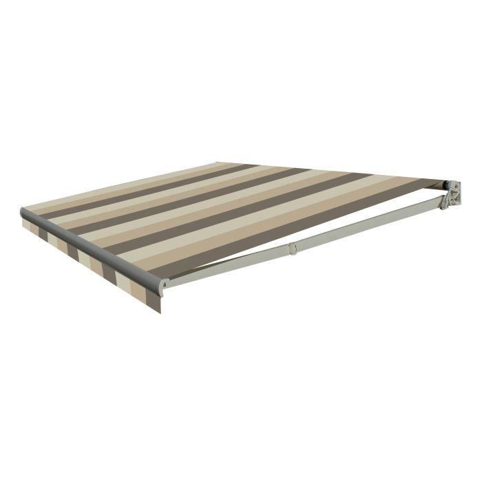 store banne manuel 4 x 2 5 m sans coffre toile polyester rayee creme beige taupe cdiscount bricolage