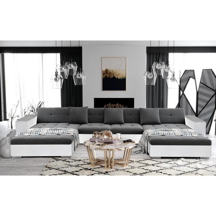 Canapé D'angle XXL Convertible 6/7 Places Avec Coffre – Dimensions 345x202 Cm, Tissu Et Simili Cuir