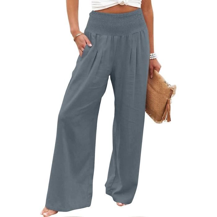 PANTALON Femme t Fluide Jambe en Coton et Lin de Jogging l ger
