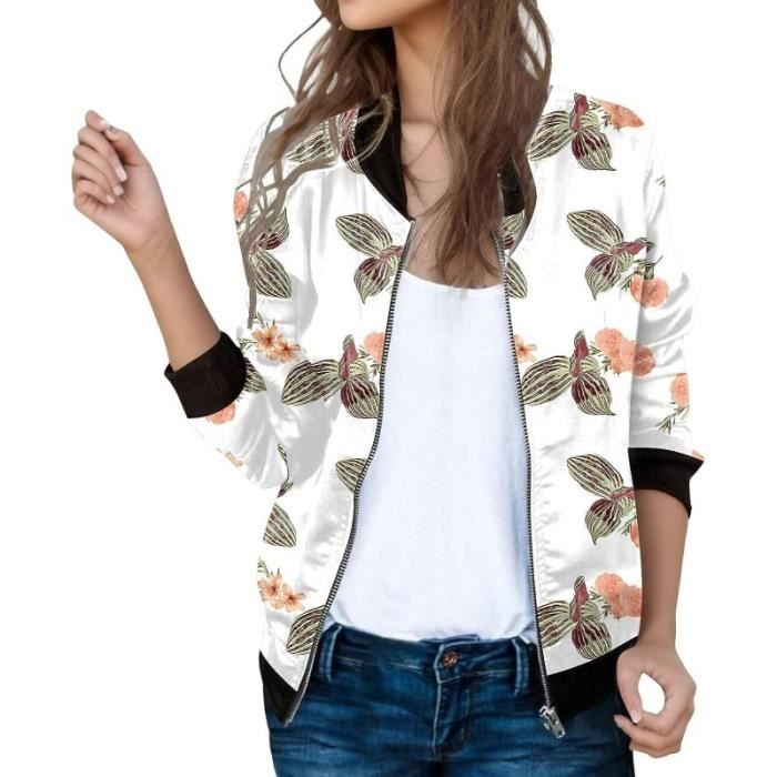 Blouson Leger Femme Veste Imprime Zippe Automne Hiver Bomber Blouson Chic et Elegante Manteau Decontracte Montant Court Vetements 1 vert Cdiscount Pret a Porter
