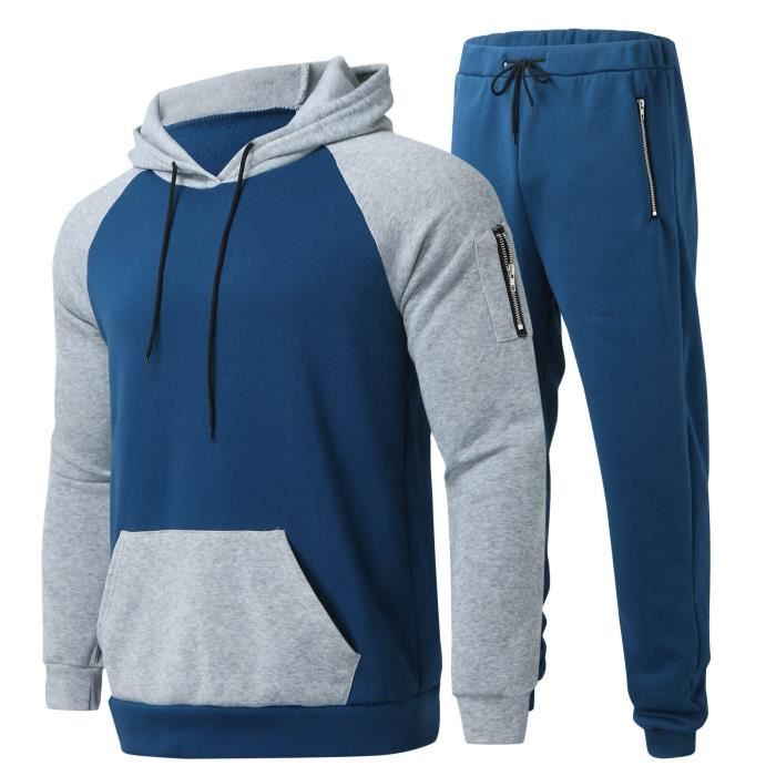 Ensemble Survetement Hommes 2 Pieces Bleu Fitness Manches longues Bleu Cdiscount Pret a Porter