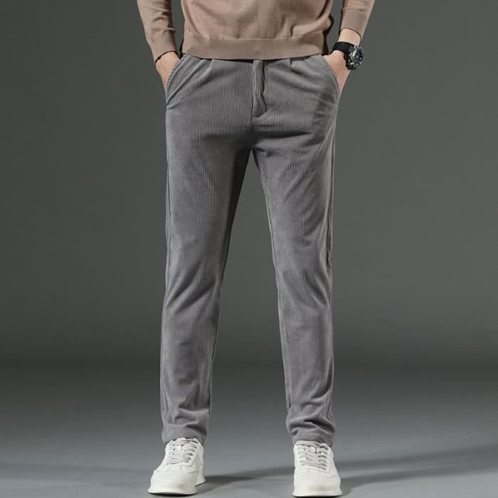 Pantalon Homme Velours C tel Automne Slim Rayure Couleur Unie