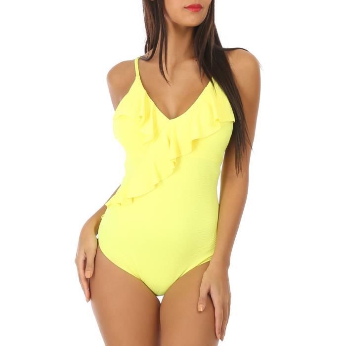 Maillot de bain jaune fluo une pièce Clearance