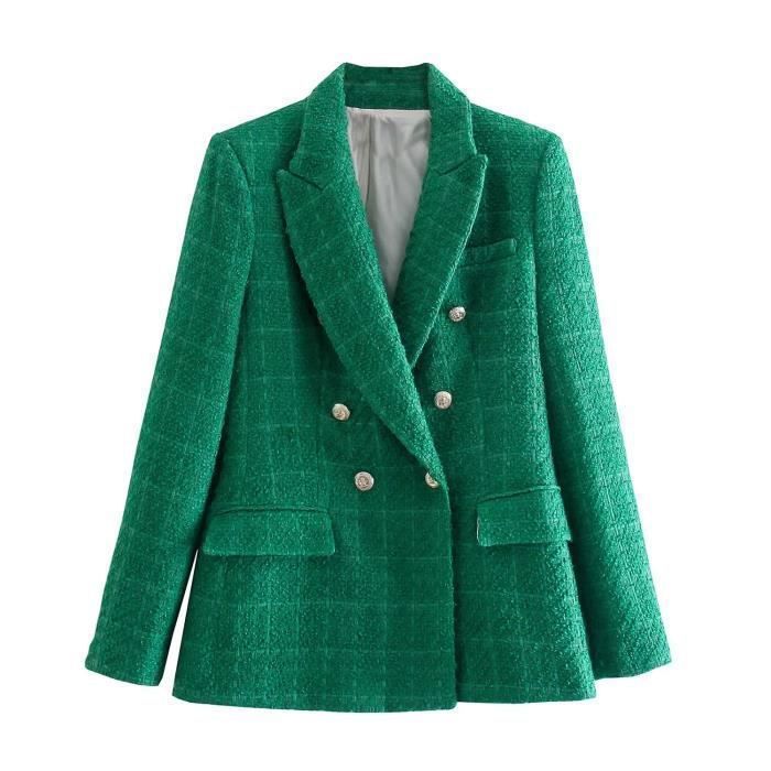 Manteau Blazer d hiver pour femme Style anglais a la mode Texture elegant Double boutonnage veste 2022 green C4738 Blanc Cdiscount Pret a Porter