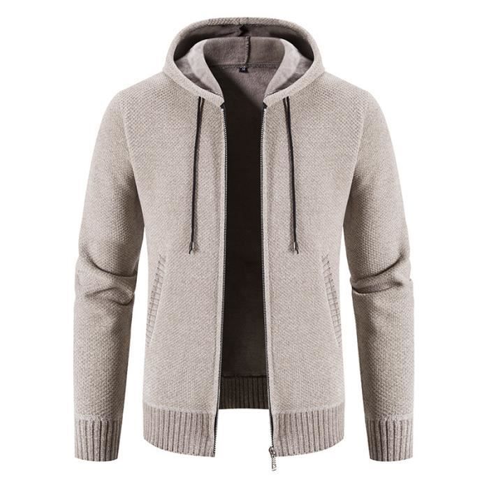 Gilet Hiver Homme à Capuche en Tricot Doublé Polaire Cardigan