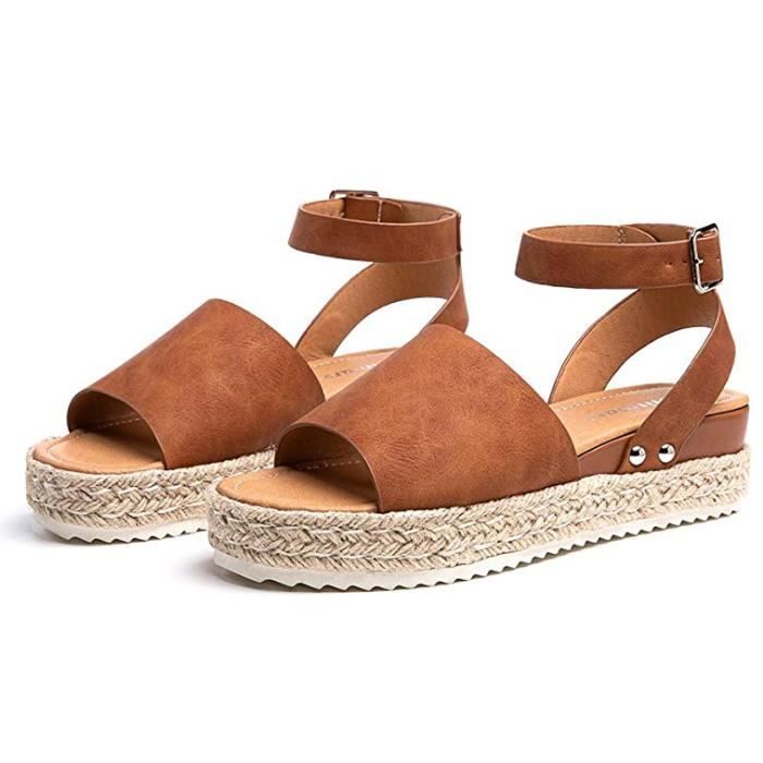 Sandales Femme Plateforme ZGEER Talon Compens Marron 36