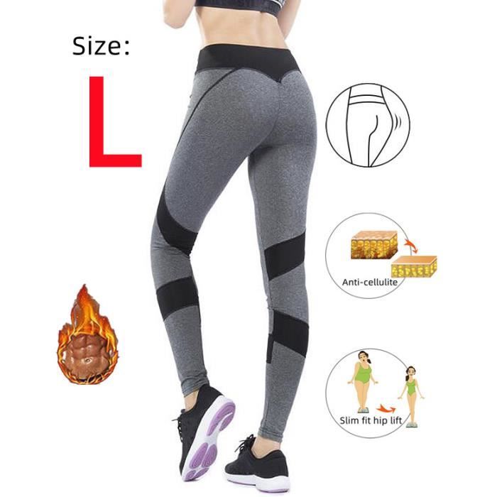 Legging de Sudation Femme Taille Haute Compression Elastique Yoga Fitness Gris