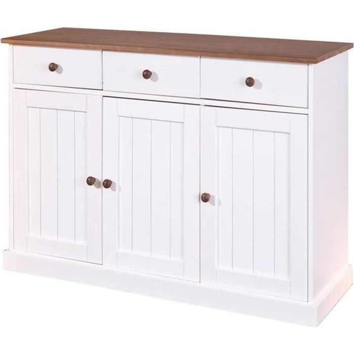 Buffet coloris blanc en bois massif et métal - Dim : L 130 x P 45 x H