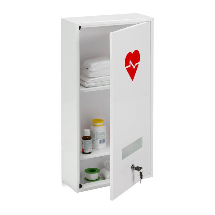 Relaxdays Armoire à pharmacie verrouillable 3 niveaux acier HLP: 60x30x12 cm étagère à médicaments maison blanc
