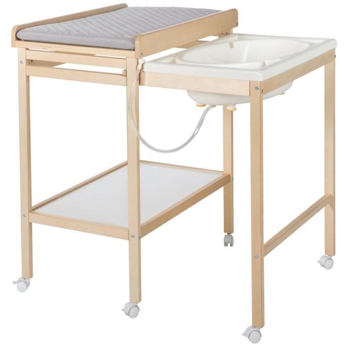 Table+à+langer+avec+baignoire+coulissante+-+ROBA+-+Inclus+matelas+deperlant+Roba+style+Gris+-+Tablette+de+rangement+-+Bois+Naturel
