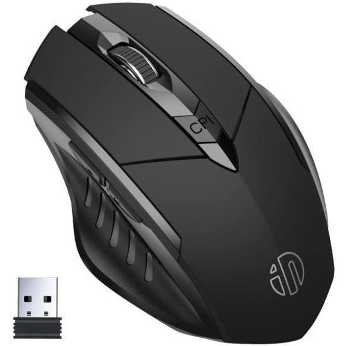SDLOGAL Souris sans Fil, Souris silencieuse Optique Ergonomique sans Fil Rechargeable 2,4 G avec Nano-récepteur USB, 6 Boutons, Noir