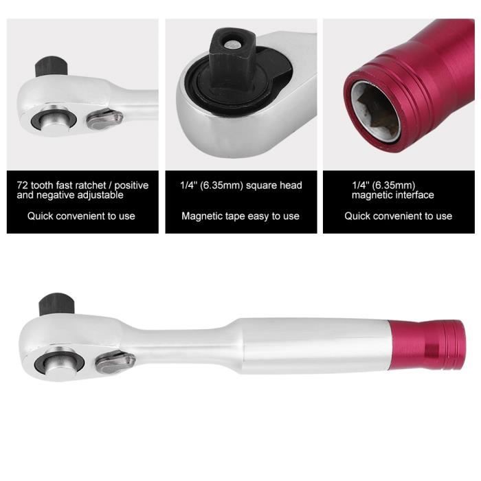 CeTsronixoC Cliquet 1/4" 72 Dents - Clé à Cliquet Robuste Ergonomique Pour Auto & Bricolage (Argent)