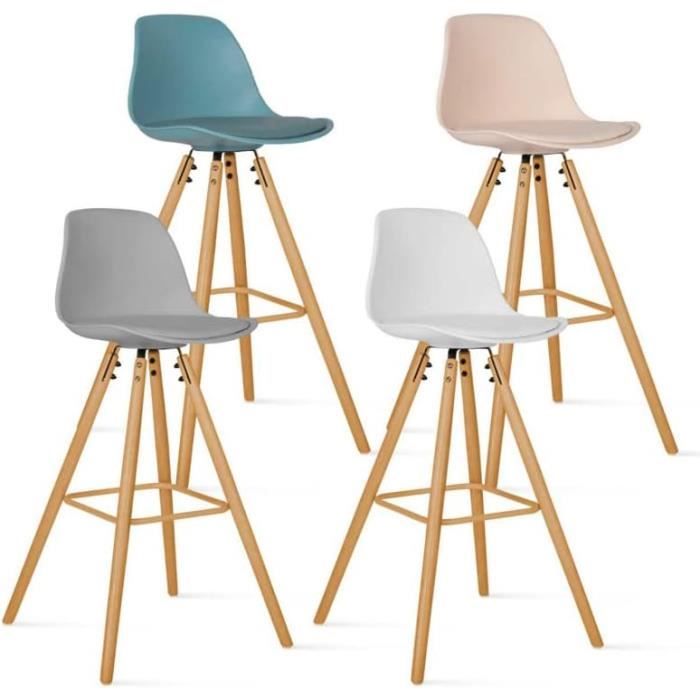 Lot De 4 Tabourets De Bar Mady Beige - Design Moderne Et Confortable Avec Pieds Métal Noir
