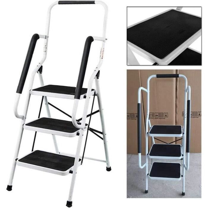 Escabeau 4 Marches Acier Pliable – 150 Kg – Antidérapant Léger Portable – Idéal Maison & Bricolage