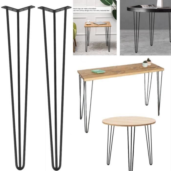 kawoo 70cm lot de 4 pieds de table en l bricolage pour meuble table basse tiroir chaise - 3 tiges- noir