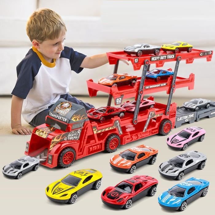 Camion Transporteur Voitures Apritsce - 170cm Avec 6 Voitures Alliage - Jouet Garçon 3-8 Ans