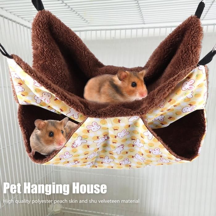 Meilleurs prix pour Lapin Jaune Double Couche Intercalaire Hamac Chaud Lit Suspendu Sac De Couchage Maison Pour Écureuil Petits Animaux (S) -SURENHAP