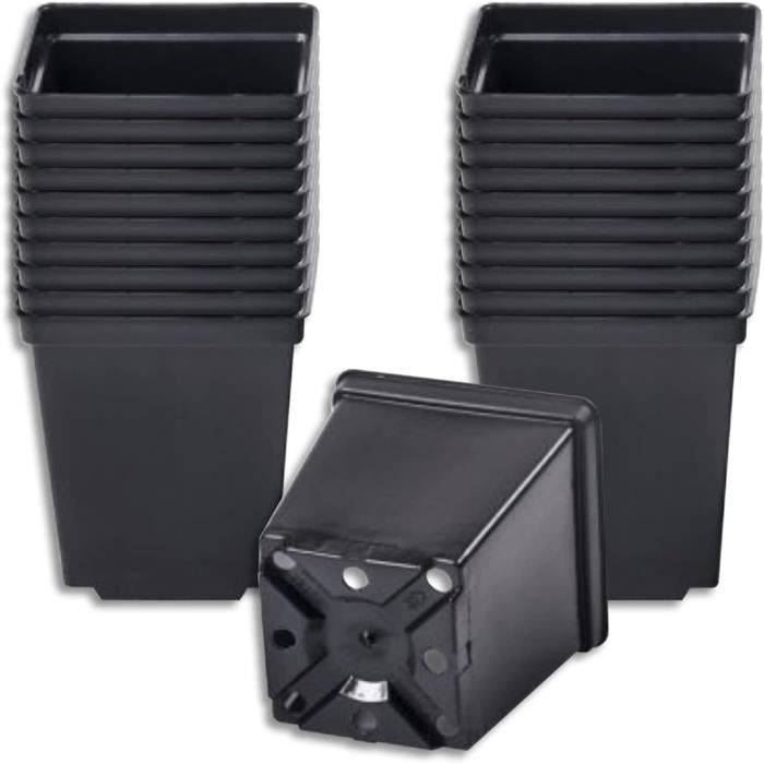 50 Pots De Fleurs Carrés 9x9cm - Plastique Recyclé Noir - Pour Semis, Herbes Ou Plantes Vivaces