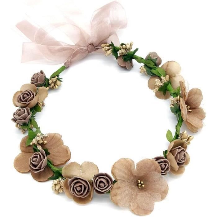 Couronne De Fleurs Pour Cheveux - Lot De 2 Avec Roses, Perles Et Ruban Beige Et Rose - Idéale Pour Mariages, Fêtes Et Cadeaux - 10