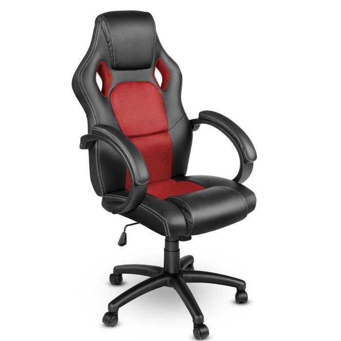 TRESKO Chaise de bureau, Fauteuil de bureau RACING SPORT GAMER Noir - Rouge  Rembourrage Épais - Hauteur Réglable - Cdiscount Maison