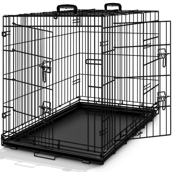 Comparer les prix de TRESKO Cage de Transport pour Chien 91 x 58 x 64 cm | 2 Portes, Pliable | Transportable | Caisse de Transport en métal