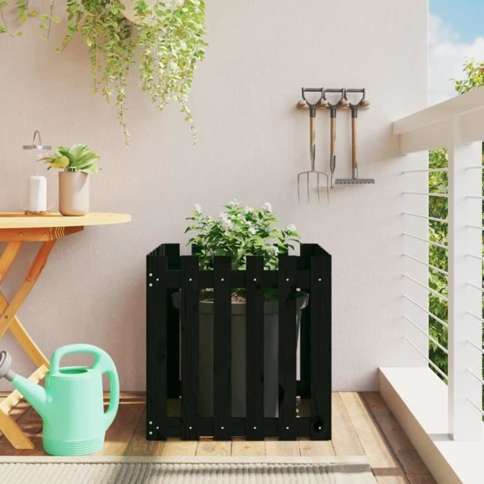 vidaXL Jardinière avec design de clôture 60x60x60 cm pin massif