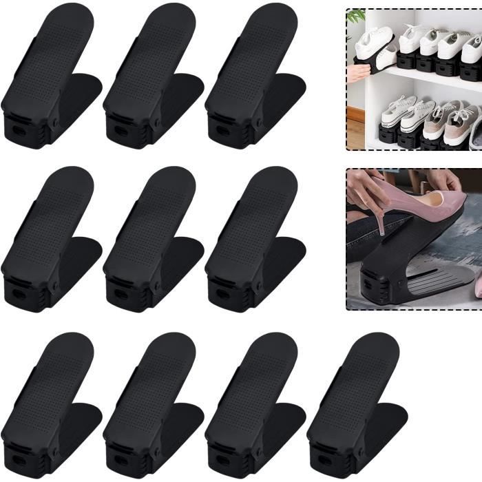 Étagère à chaussures - YUENFONG - Lot de 30 - Réglable - Antidérapant - Noir