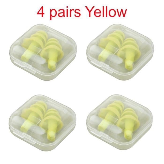BOULES QUIES,4pairs yellow--Bouchons'oreilles confortables en silicone, lot  de 4 paires, anti bruit, souples, natation, protection p