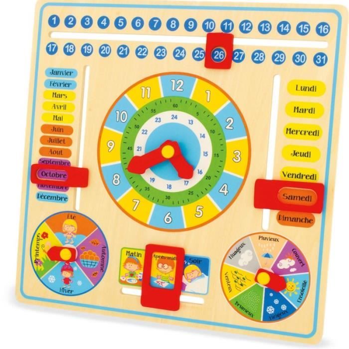 Zerodis Horloge Pédagogique En Bois – Calendrier Apprentissage Date Saison – Jouet Éducatif Pour Enfants