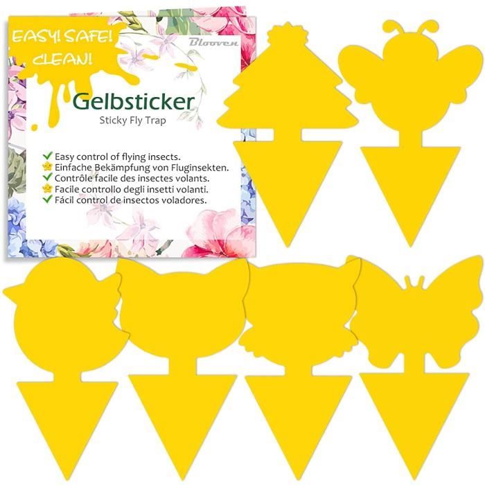 60pcs Pièges à Insectes, Anti Moucherons Interieur, Pièges Engluées Autocollants Colle Double-Face Étanche Jaunes (6 Formes)