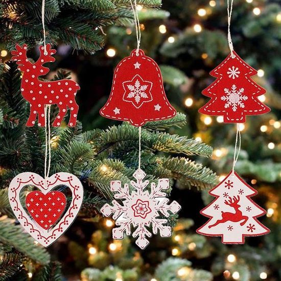 Lot De 6 Décorations De Noël En Bois Suspendues – Sapins Avec Ficelle, Idéal Pour Arbre, Fenêtre Ou Cadeaux