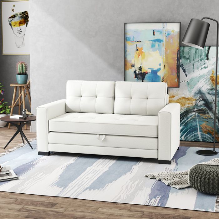 Canapé Convertible 2 Places HOMCOM - Transformable En Lit 183cm - Velours Bleu - Dossier Réglable