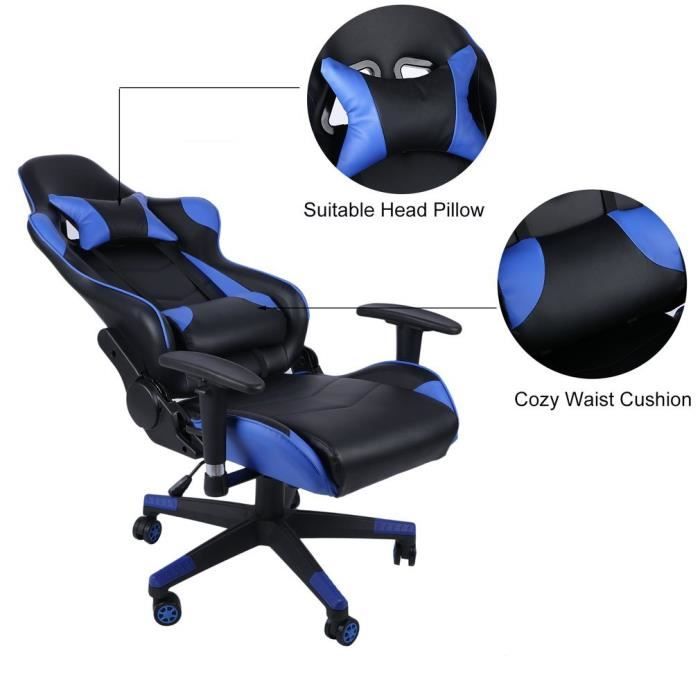 Chaise de bureau GAMING fauteuil gamer chair style racing racer siège  revêtement synthétique bleu - Cdiscount Informatique