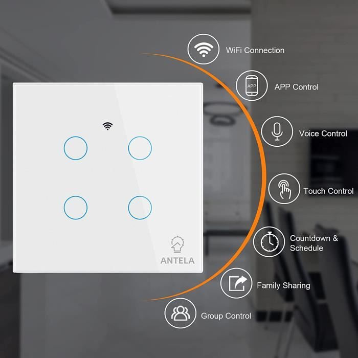 ANTELA Interrupteur Connecté WiFi, Interrupteur Mural Intelligent,  Compatible avec Alexa Google Home, écran Tactile, Timer et Pa45 - Cdiscount  Bricolage