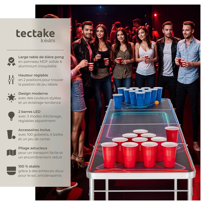 Aufun Beer Pong Tisch Set inkl. 100 Becher (50 Rot & 50 Blau), 5 Bälle, Premium Höhenverstellbar