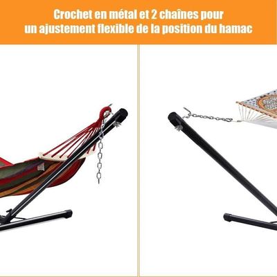 DREAMADE Support Hamac En Fer Robuste 280x95x115 Cm – Charge 200 Kg, Avec Chaînes Et Crochets, Intérieur/Extérieur, Noir