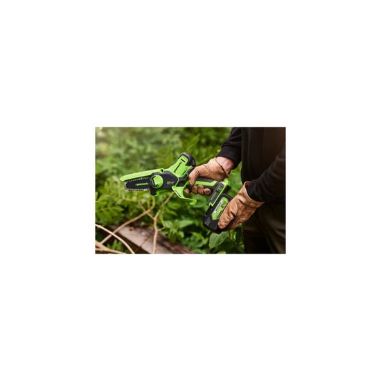 Greenworks 24V Mini Tronçonneuse 10cm à Batterie - Tronçonneuse Sans Fil Avec Chargeur Pour Branches Et Usage Domestique