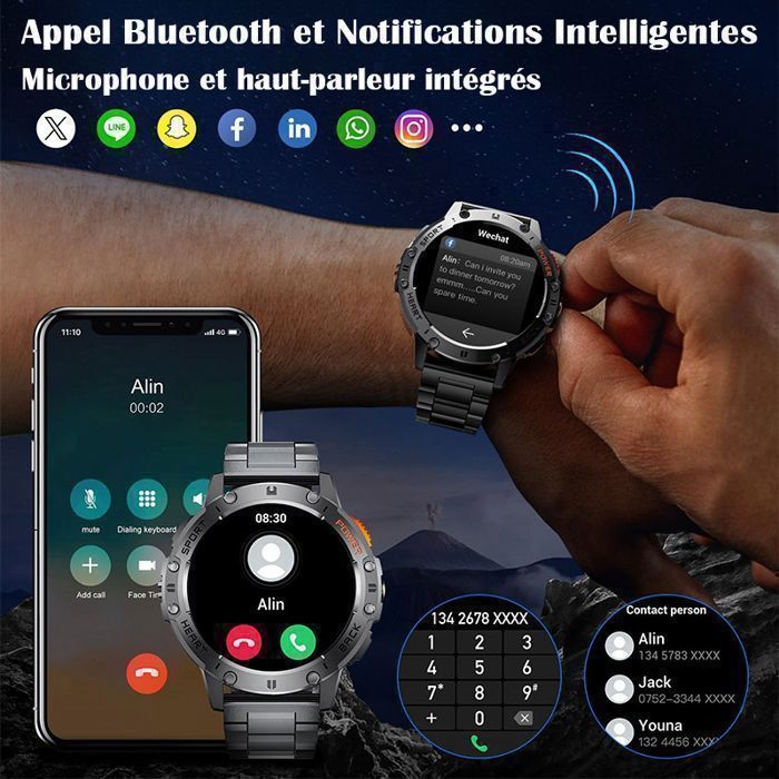 Montre Connectée Homme 1,43" AMOLED - Appels Bluetooth, IP68 étanche, 170+ Modes Sport, Suivi Santé - Compatible Android/iOS - 5