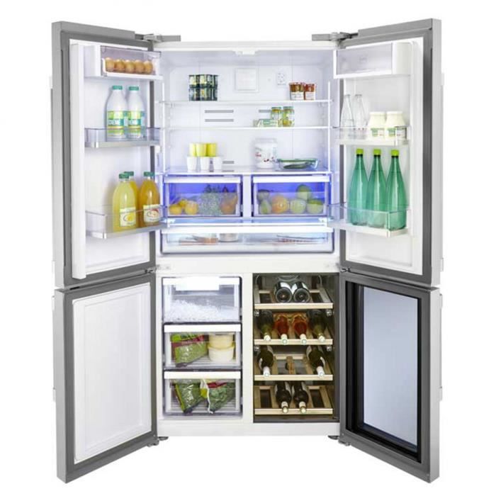BEKO Réfrigérateur frigo américain US 4 portes inox 519L A+ Froid ventilé  Néo Frost CAVE A VIN - Cdiscount Electroménager