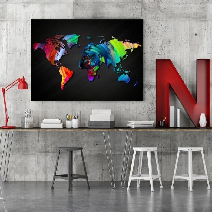 Papier Peint Autocollant 3D – Carte Du Monde B482 – Tableau Mural Coloré Amy