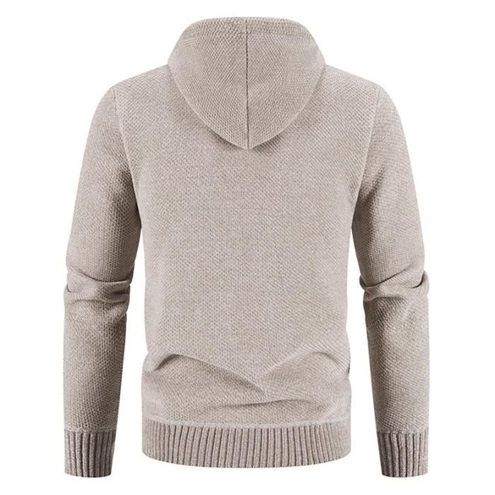 Gilet Chaud Hiver Homme À Capuche En Tricot Doublé Polaire Cardigan