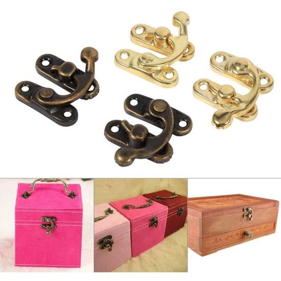 QUARKZMAN 4 Pcs Loquet à Loquet, 29 X 27mm Loquet De Boîte Rétro Décoratif Boucle Métallique Loquet Avec Vis Pour Boîte à Bijoux Valise Boîte à Outils Caisse En Bois, Bronze