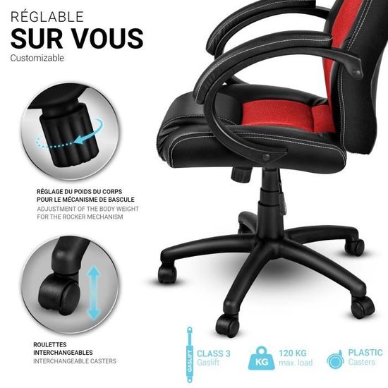 Chaise De Bureau Gaming Ergonomique TRESKO - Siège Racing Inclinable Avec Accoudoirs - 14 Couleurs - Noir/Blanc