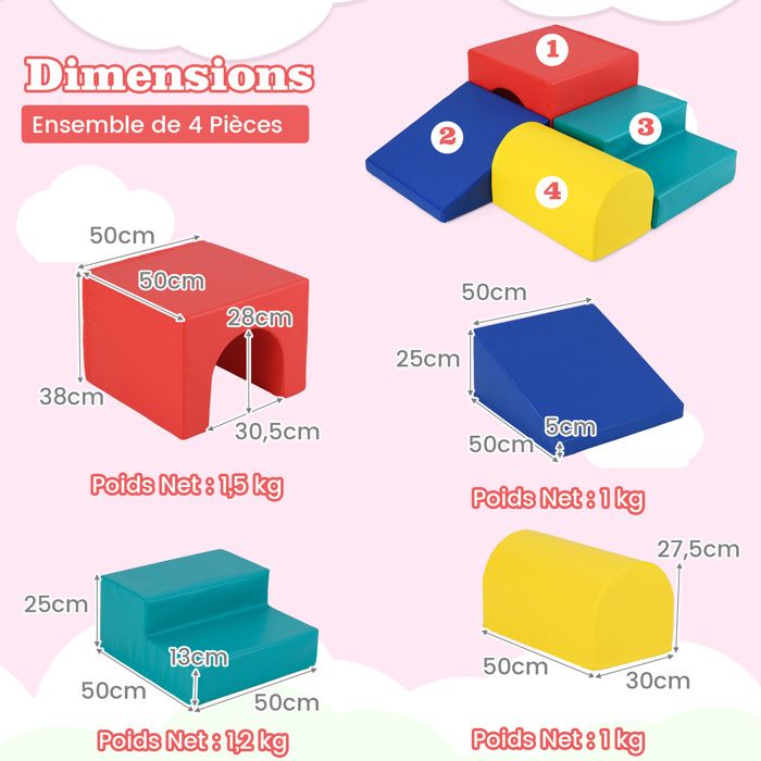 2PCS Module Motricité Bébé en Mousse COSTWAY-Bloc de Construction Housse PU Imperméable & Amovible-Attache Auto-aggrippant-Gris - Jeux - Jouets