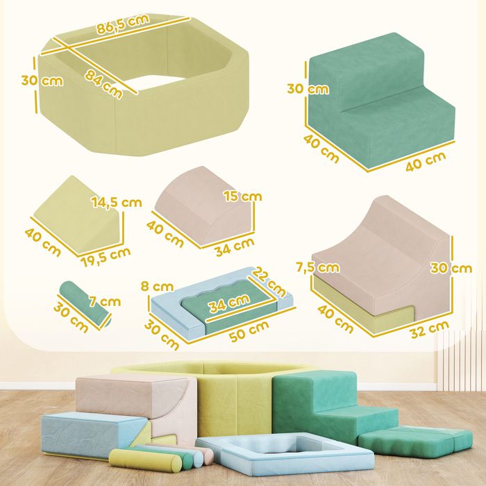 Parcours Motricité Bébé En Mousse 7 Pièces – Blocs Modulables Avec Housse Velours Lavable | Pour Enfants 3-6 Ans