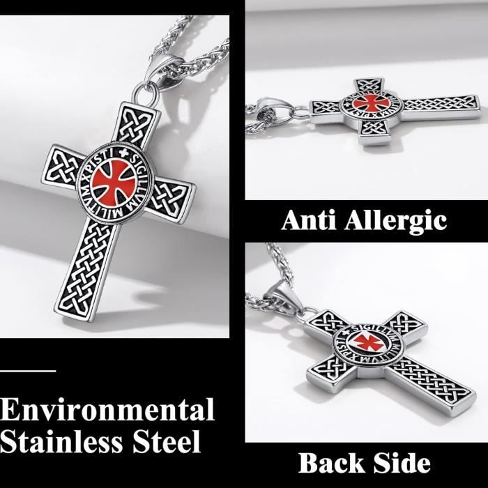 Collier Pendentif Croix En Acier Inox Plaqué Or Blanc 18k – Longueur Ajustable, étanche